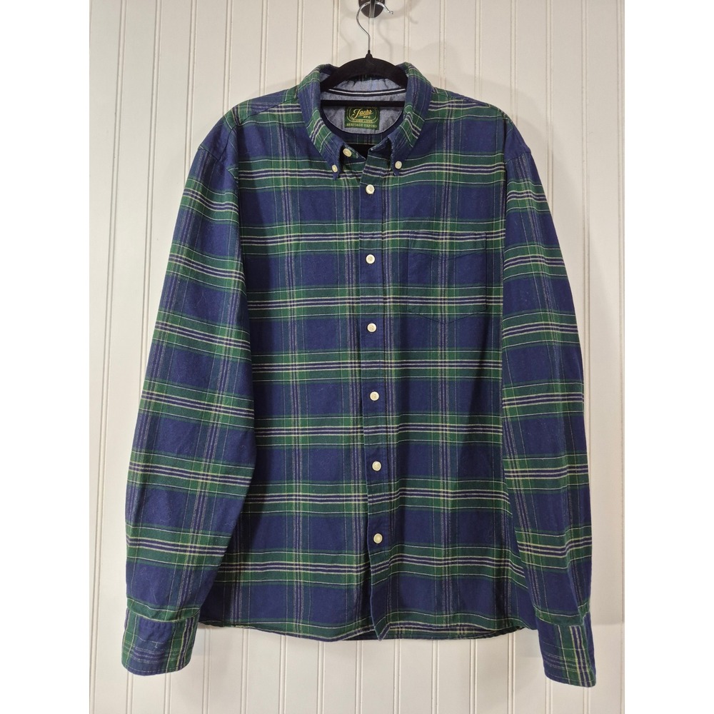 Jachs NY Mens Heritage Oxford Plaid Button Down Shirt Navy Green Large